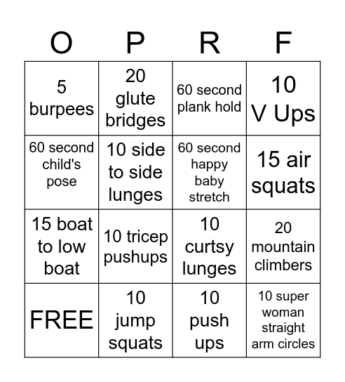 Pilates/Strength BINGO Card