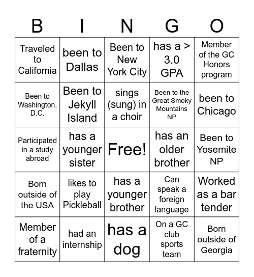 Networking 101 Bingo Card