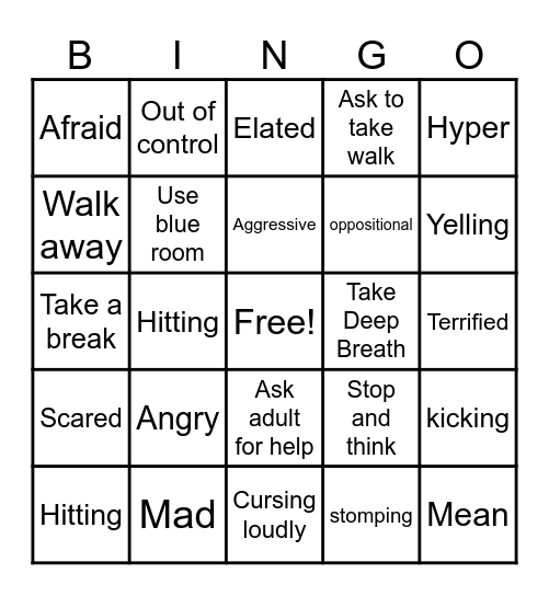 RED ZONE emotions and how to handle them Bingo Card