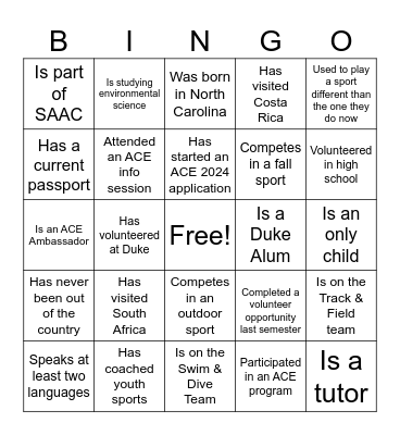 ACE Bingo Card