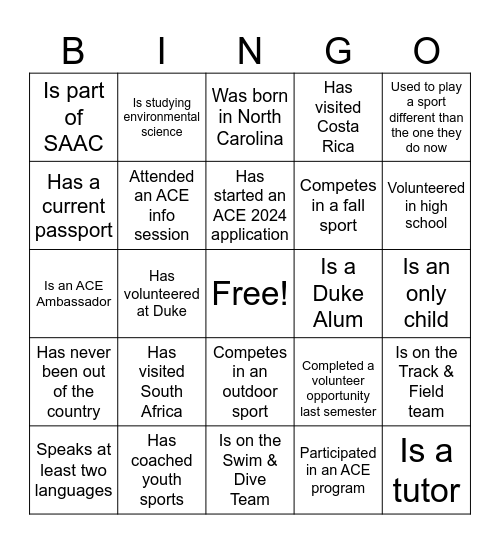 ACE Bingo Card