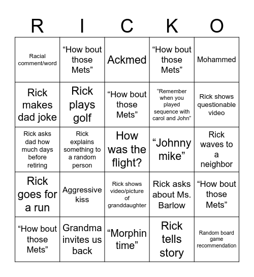 Rick/Grandma themed bingo Card