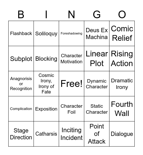 Shakespeare Bingo Card