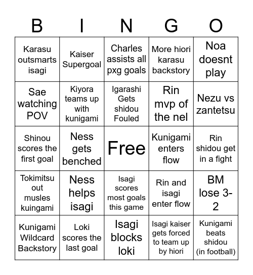 PxG vs BM predictions Bingo Card