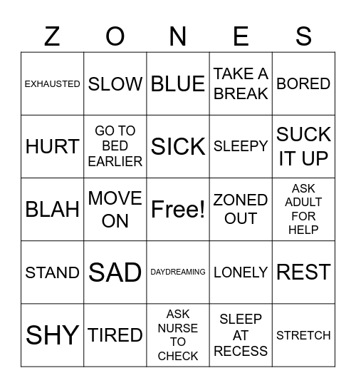 Blue Zone and what might help Bingo Card
