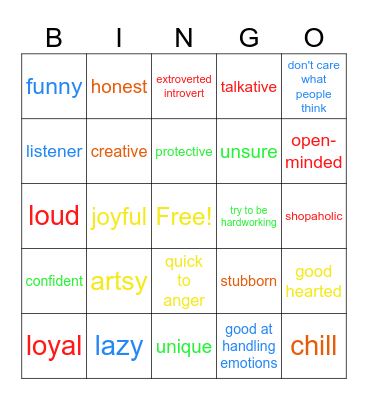 Mia's personalities Bingo Card