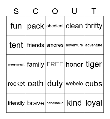 Pack 298 Bingo Card