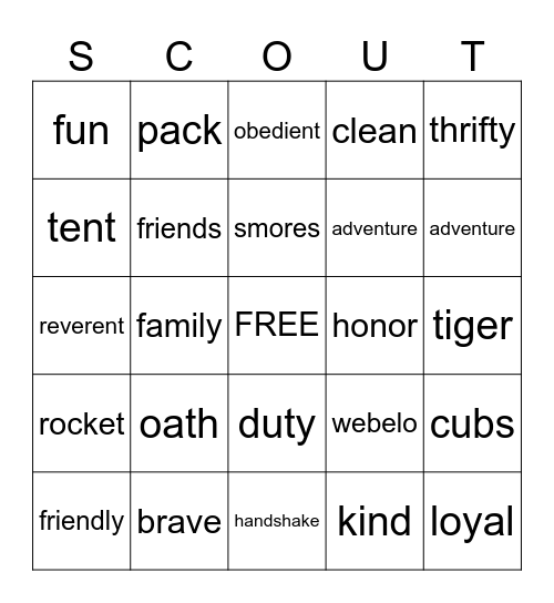 Pack 298 Bingo Card