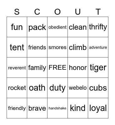 Pack 298 Bingo Card