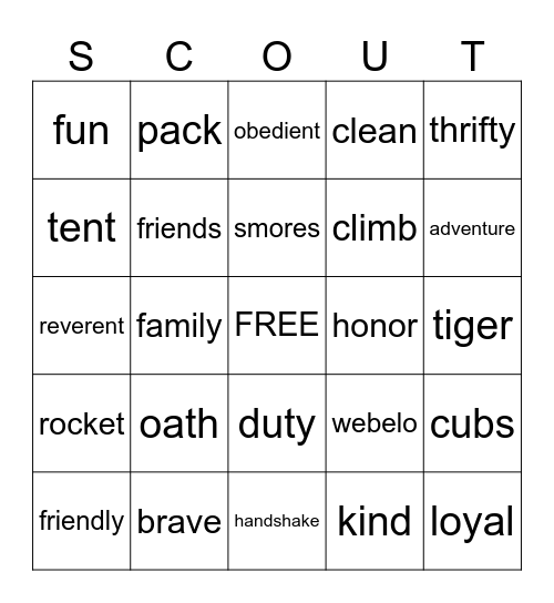 Pack 298 Bingo Card