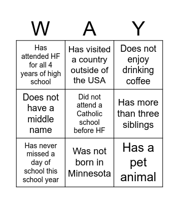 Fire Way Scavenger Hunt Bingo Card