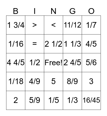 Multiplying Fractions Bingo Card