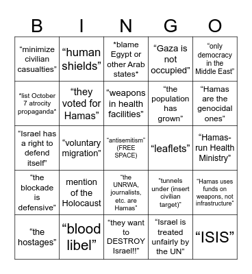 Israel ICJ Defense Bingo Card