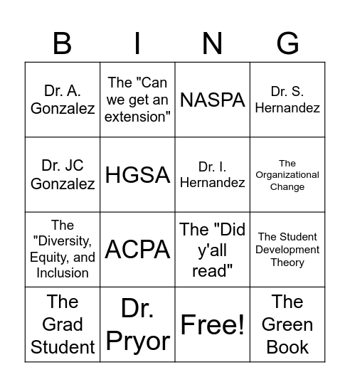 Untitled Bingo Card