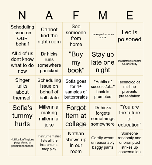 IMEA Bingo Card