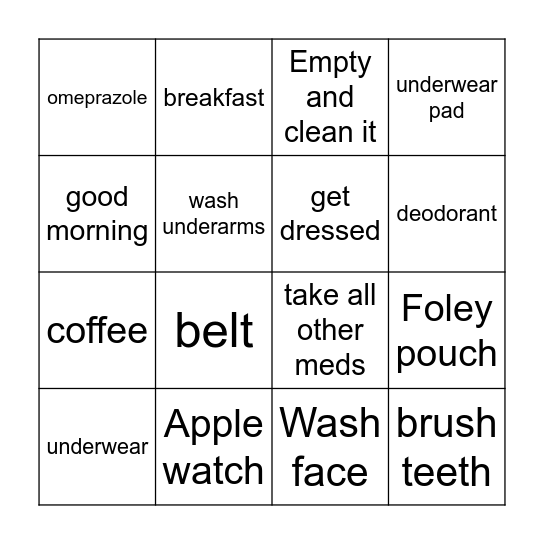 morning Routine Bingo Card