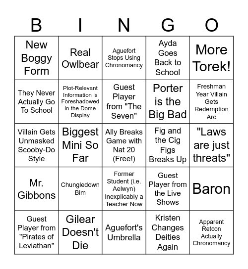 Junior Year Bingo Card