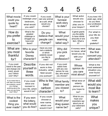 Dice IceBreaker Bingo Card