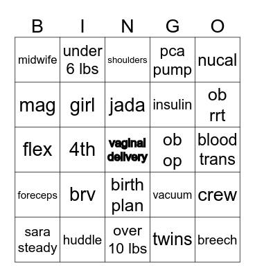 Birthing BINGO Card