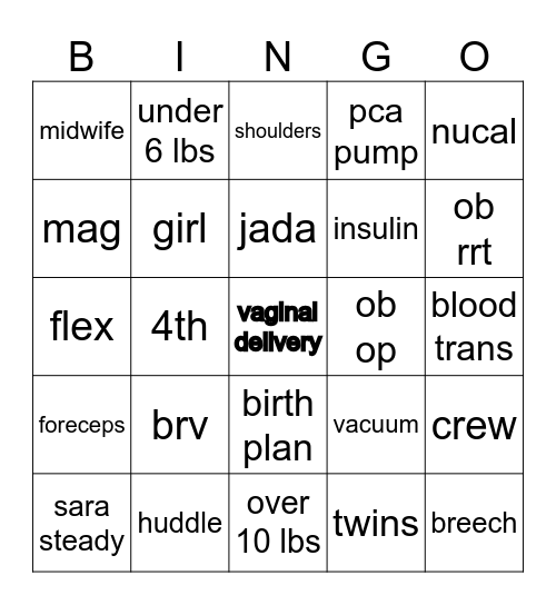 Birthing BINGO Card