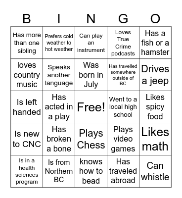 Find someone who Bingo Card