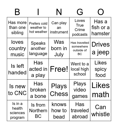 Find someone who Bingo Card