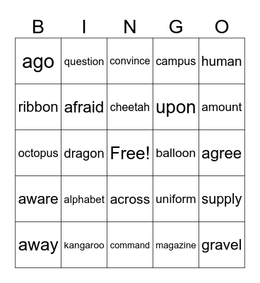Schwa Bingo Card