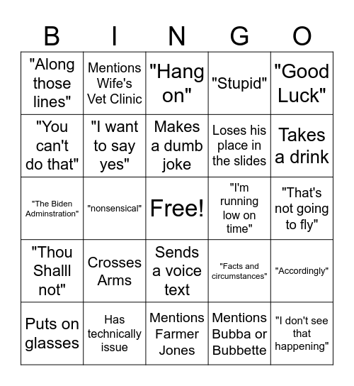 Blaise Bender Bingo Card