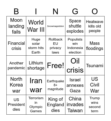 Apocalypse 2024 Bingo Card