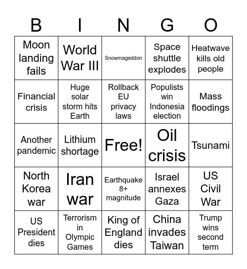 Apocalypse 2024 Bingo Card