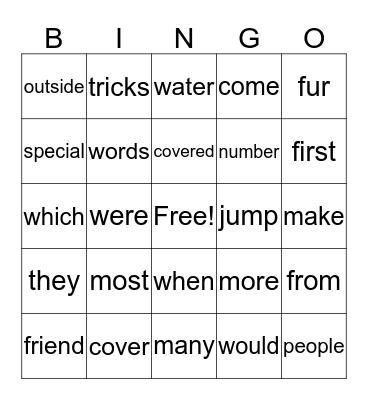 Dogs & Sight Words Bingo Card