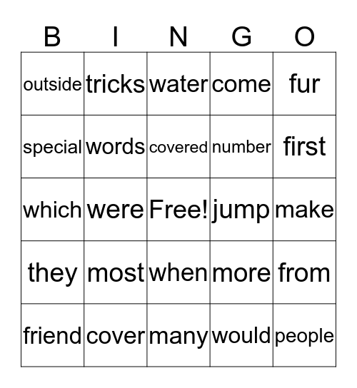 Dogs & Sight Words Bingo Card