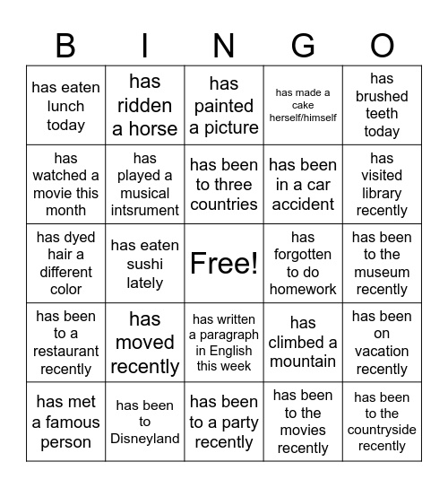 Have you ever done this? Bingo Card