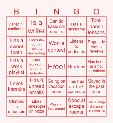 Find Someone Who... Bingo Card