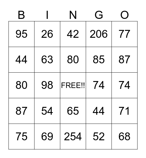 Division Bingo Card