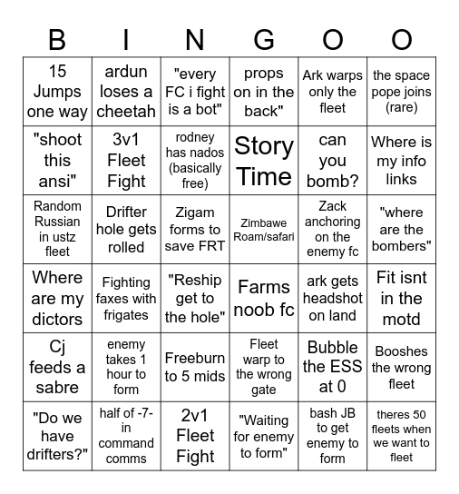 Ark Fleet Bingo Card