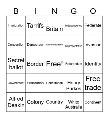 Federation  Bingo Card