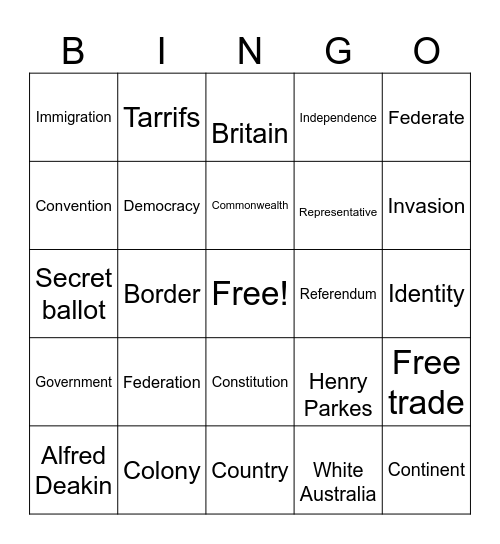 Federation  Bingo Card