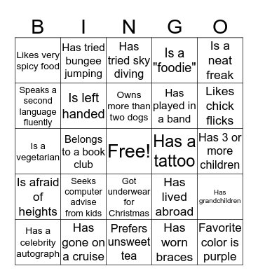 Ice Breaker Bingo Card