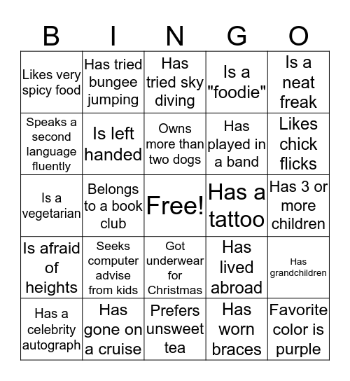 Ice Breaker Bingo Card