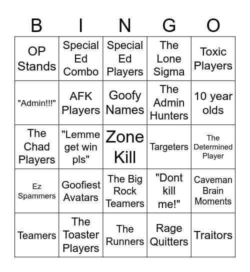 YBA: NU SBR Bingo Card