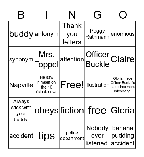 2.3.2 Officer Buckle and Gloria Bingo Card