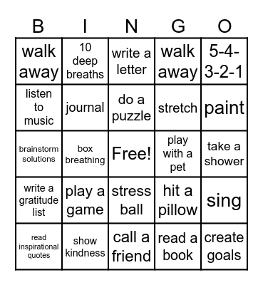 Coping Skills Bingo Card