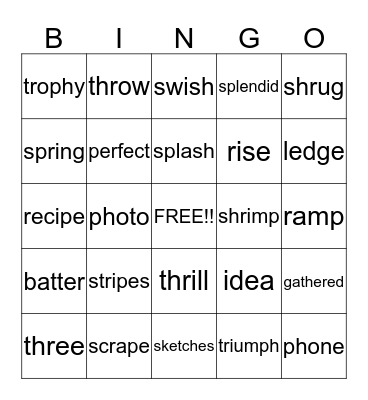 A SPLENDID MEAL Grade 3 Unit 4  Bingo Card