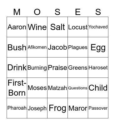 Passover Bingo Card