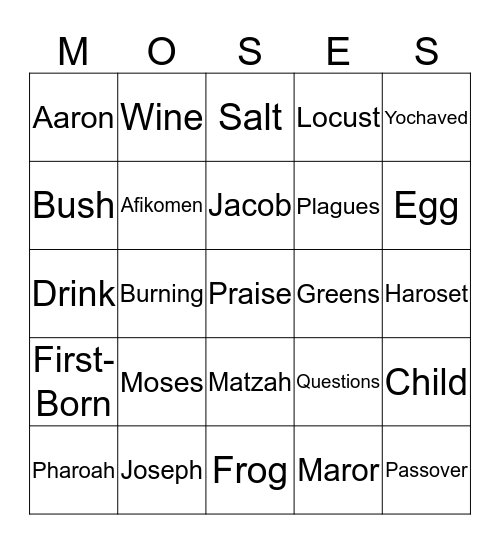 Passover Bingo Card