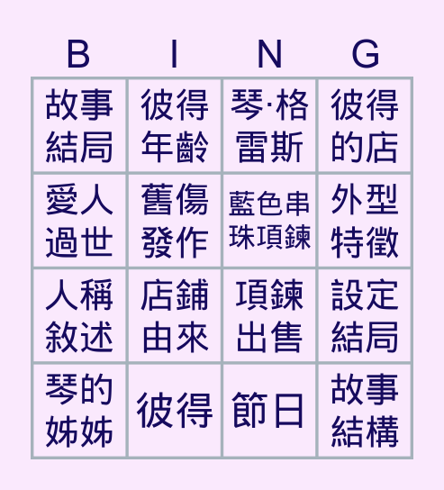 藍色串珠項鍊 Bingo Card