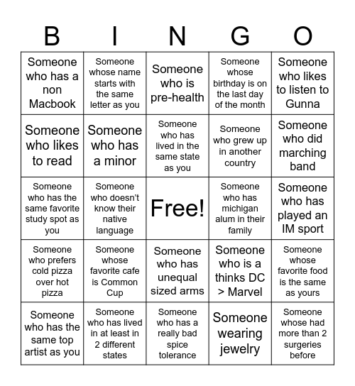 Untitled Bingo Card