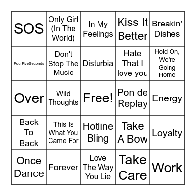 Drake V Rhianna Bingo Card
