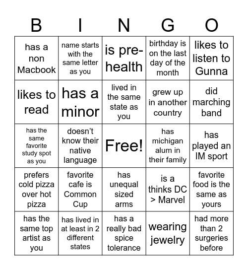 Untitled Bingo Card